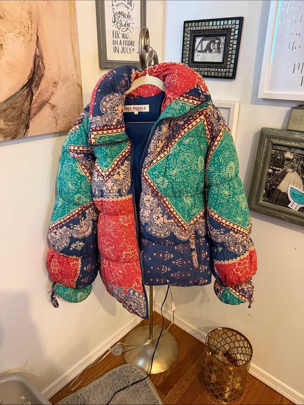 New without tags Free People printed cotton candy puffer. Size XS